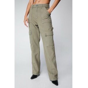 Nasty Gal Olive Green High Rise Cargo Pants
